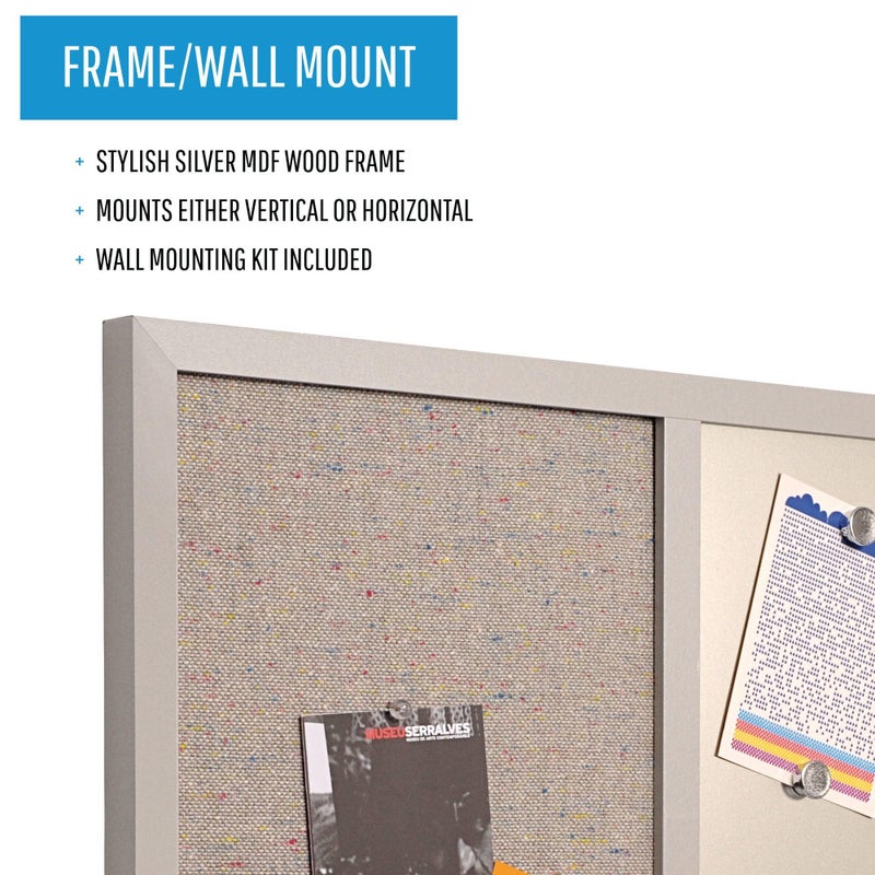 MasterVision لوحة ماستر فيجن المدمجة، 18" × 24"، لوحة مغناطيسية قابلة للمسح الجاف ولوحة إعلانات قماشية رمادية، إطار MDF رمادي صغير - Image 5